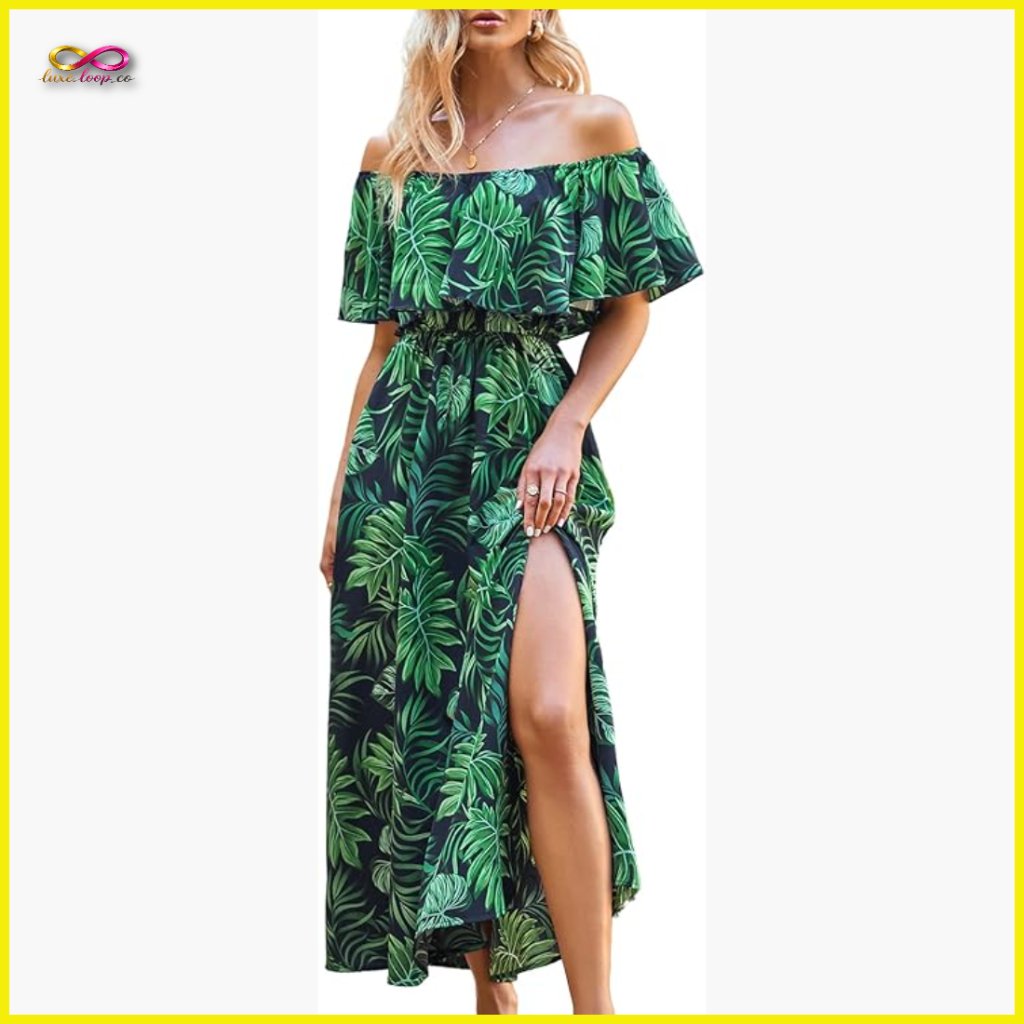 Ruffle Floral Maxi Dress Off Shoulder Backless Beach Summer Boho Chic